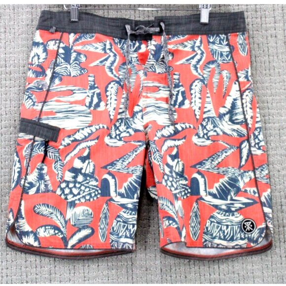 Roark Revival Board Shorts Mens Size 36 Pink Geometric All Over Print Surfing - Picture 1 of 7